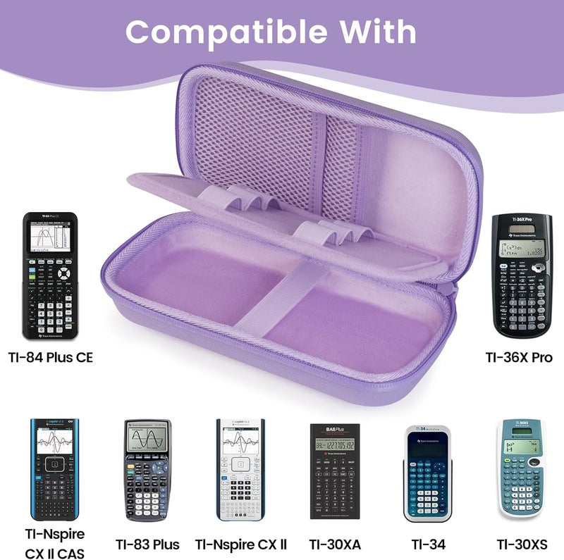 ZUJFPL EVA Hard Case Compatible with Texas Instruments TI-Nspire CX II/TI-NSPIRE CX-II CAS,Portable Case for TI-84 Plus/TI-84 Plus CE/TI-83 Plus/TI-85/TI-89 Color Graphing Calculator. (Light Purple) - Image 5
